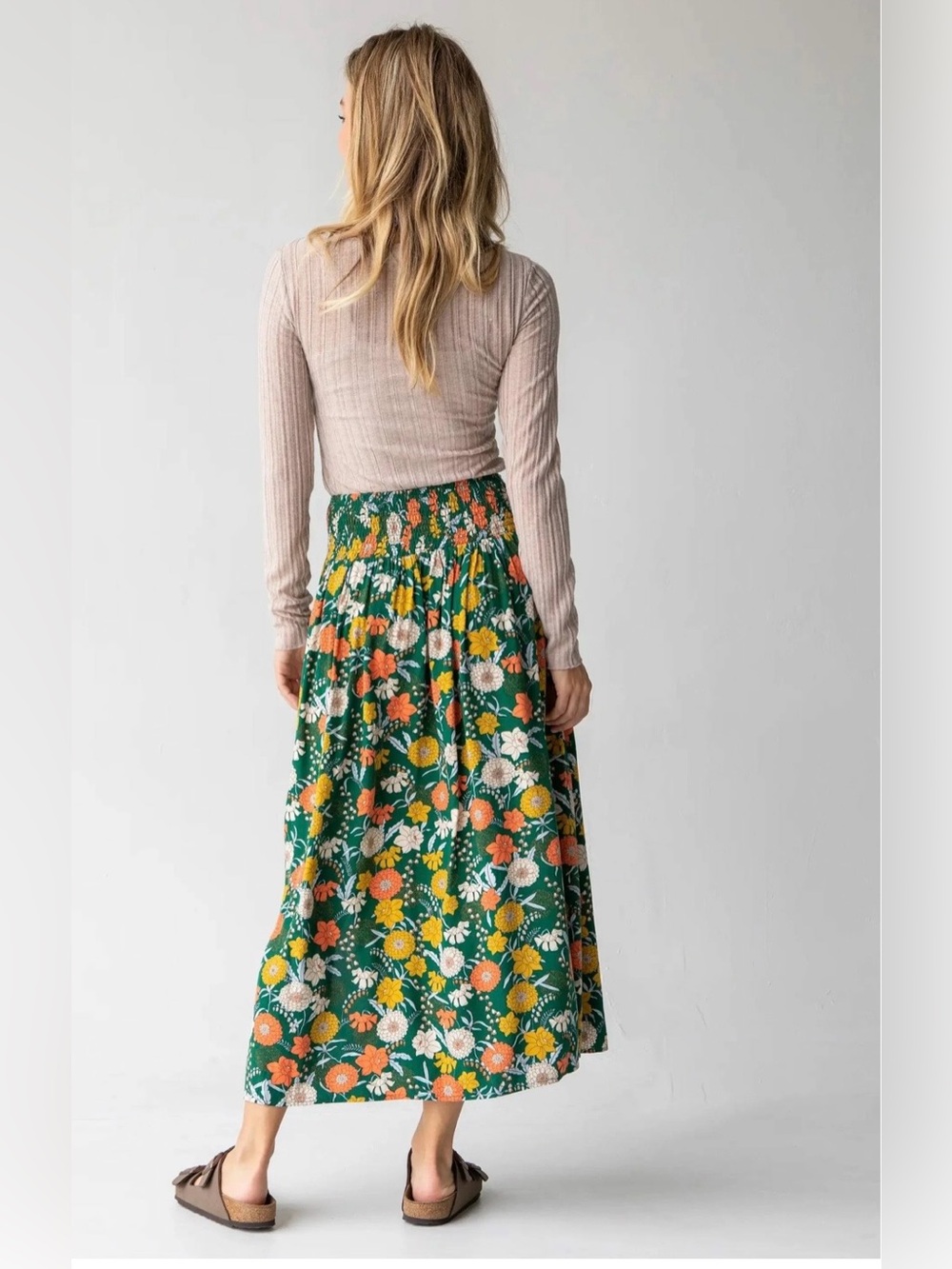 Natural Life Addie Floral Maxi Skirt Green Size M 100% Rayon Boho Minimalist - Picture 3 of 11